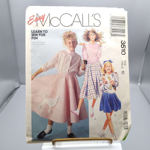 Vintage Sewing PATTERN McCalls 3510, Girls 1988 Poodle Skirt and Applique, Child - Picture 1 of 2